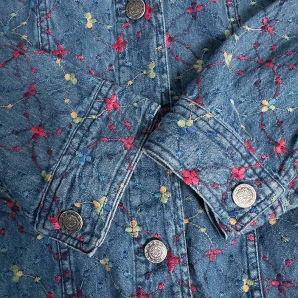 Vintage Embroidered Denim Light Shirt Jacket Colorful Dopamine Y2K Indie Large - Picture 14 of 16